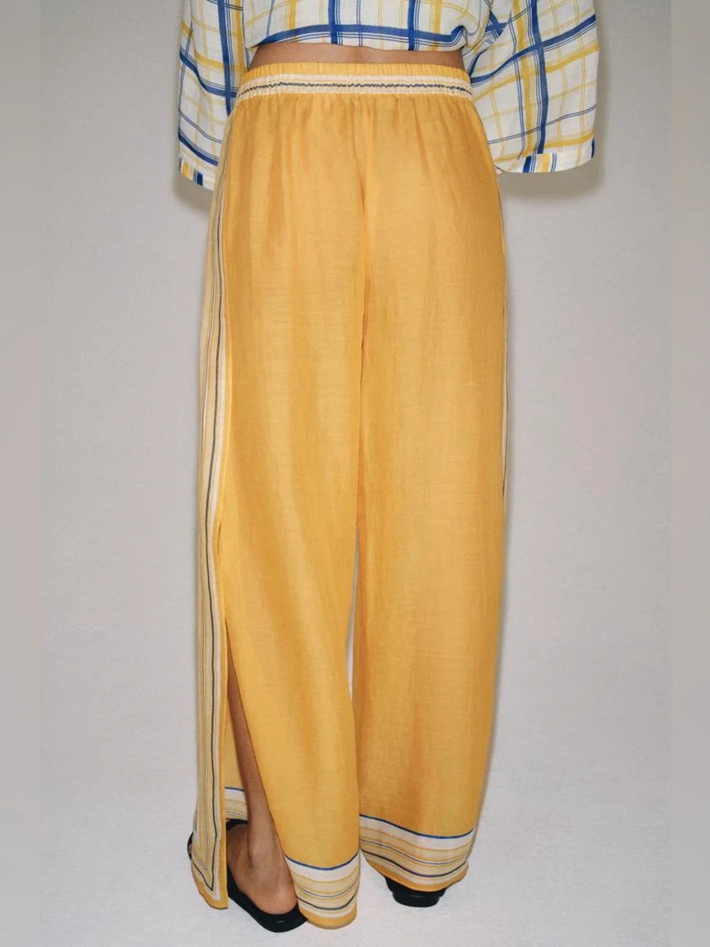 ZARA CO-ORD SET 100% RAMIE PLAID TUNIC AND PANTS ZW COLLECTION